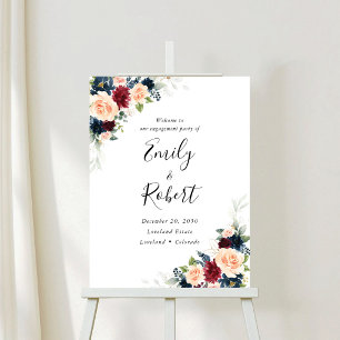 Burgundy and Navy Engagement Party Foam Board