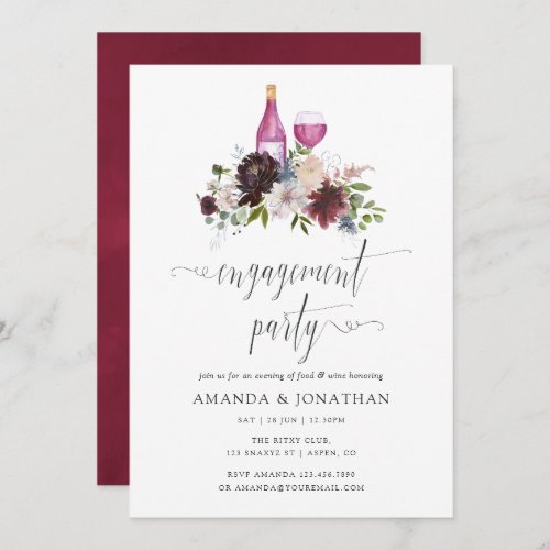 Burgundy and Navy Engagement Party Wine Tasting Invitation