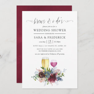 Burgundy and Navy Floral Brews Before The I Do's Invitation