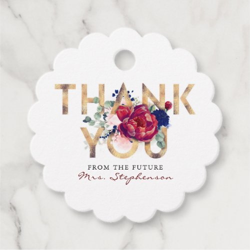 Burgundy and Navy Floral Bridal Shower Thank You Favor Tags