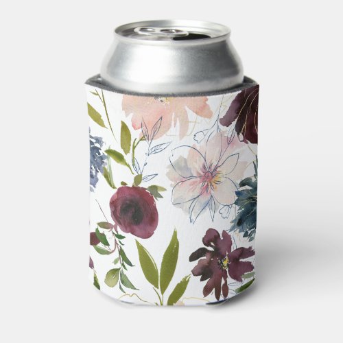 Burgundy and Navy Floral Can Cooler