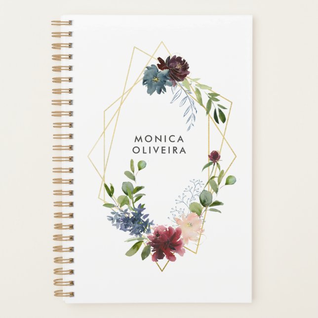 Burgundy And Navy Floral Geometric Planner (Front)