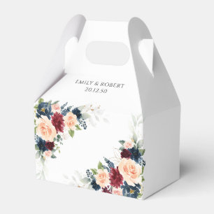 Burgundy and Navy Floral Wedding Favor Box