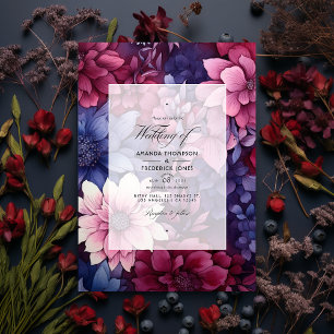 Burgundy and Navy Floral Wedding Invitation