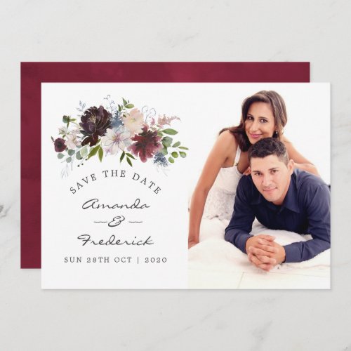 Burgundy and Navy Floral Wedding Save the Date Invitation