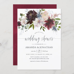 Burgundy and Navy Floral Wedding Shower Invitation