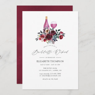 Burgundy and Navy Floral Wine Bachelorette Weekend Invitation