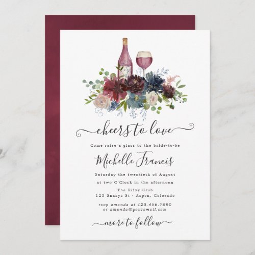 Burgundy and Navy Pink Wine Tasting Invitation