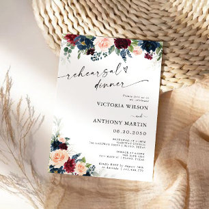 Burgundy and Navy Rehearsal Dinner Invitation