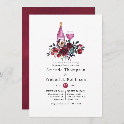 Burgundy and Navy Rehearsal Dinner Wine Tasting Invitation