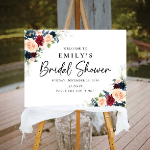 Burgundy and Navy Rose Bridal Shower Foam Board