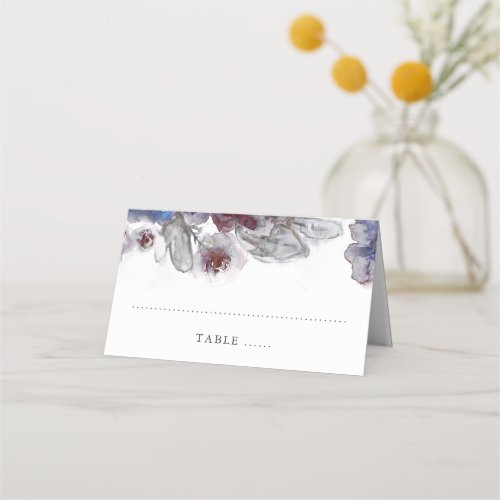 Burgundy and Navy Watercolor Flowers Place Card - Burgundy and navy floral watercolor wedding place cards