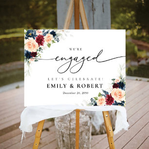 Burgundy and Navy We Are Engaged Foam Board