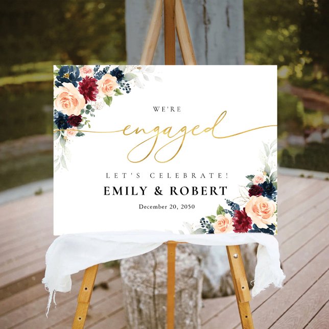 Burgundy and Navy We Are Engaged Foam Board (Creator Uploaded)