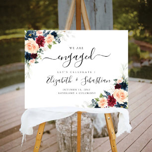 Burgundy and Navy We Are Engaged Foam Board
