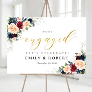 Burgundy and Navy We Are Engaged Foam Board