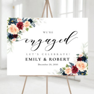 Burgundy and Navy We Are Engaged Foam Board