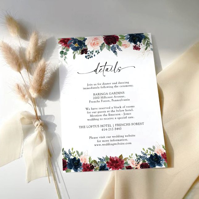 Burgundy and Navy Wedding Ceremony Details Card (Creator Uploaded)