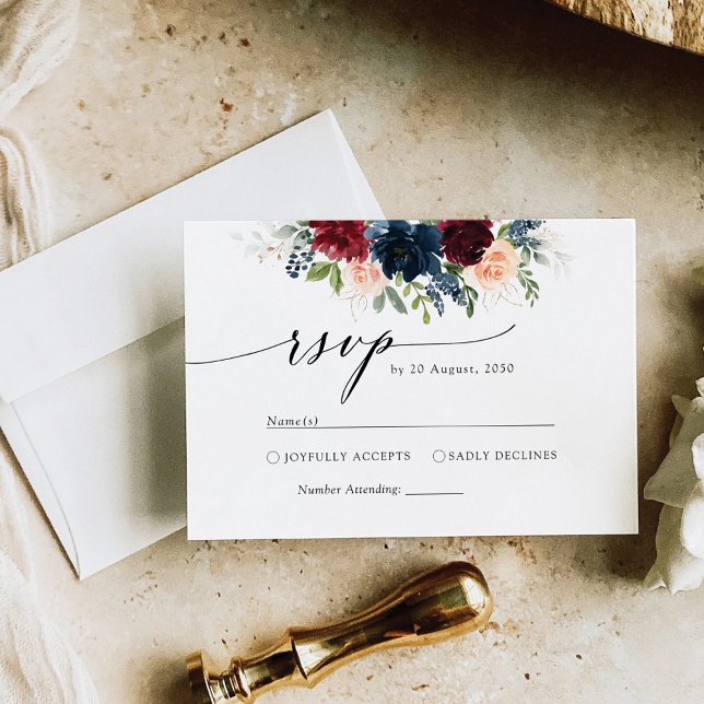 Burgundy and Navy Wedding Ceremony RSVP Card (Creator Uploaded)