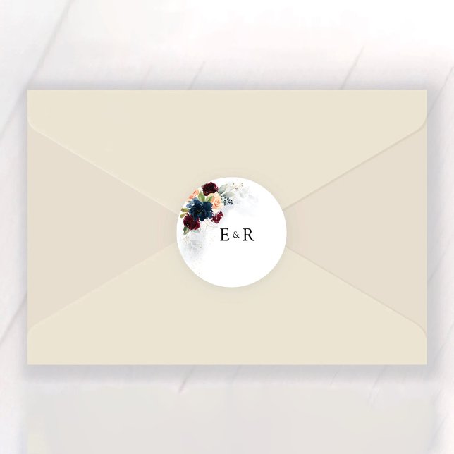 Burgundy and Navy Wedding Classic Round Sticker (Creator Uploaded)