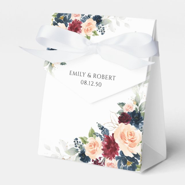 Burgundy and Navy Wedding Favor Box (Front Side)