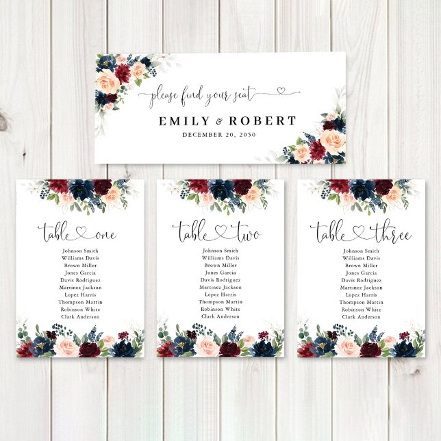 Burgundy and Navy Wedding Head Table Sign (Creator Uploaded)