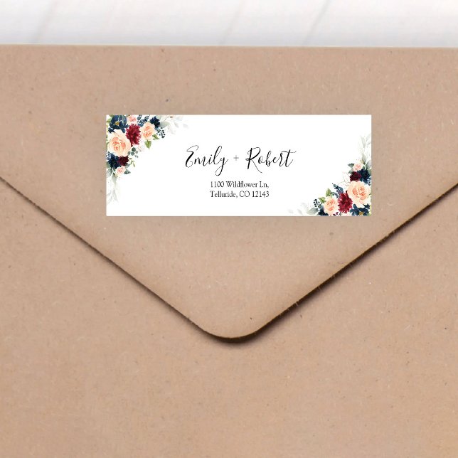Burgundy and Navy Wedding Return Address Label (Creator Uploaded)