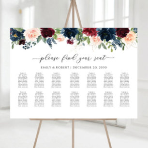 Burgundy and Navy Wedding Seating Chart Foam Board