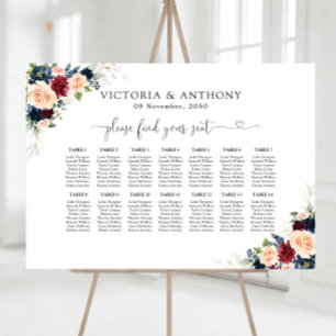 Burgundy and Navy Wedding Seating Chart Foam Board