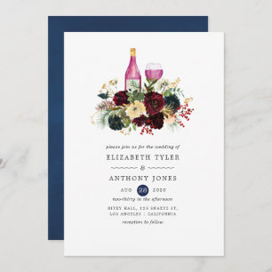 Burgundy and Navy Wine Christmas Floral Wedding Invitation