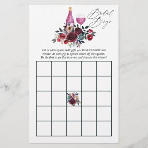 Burgundy and Navy Wine Tasting Bridal Shower Bingo