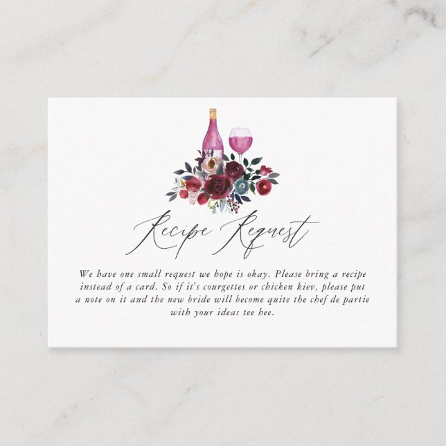 Burgundy and Navy Wine Tasting Bridal Shower Game Enclosure Card (Front)