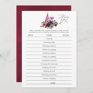 Burgundy and Navy Wine Tasting Bridal Shower Game Invitation