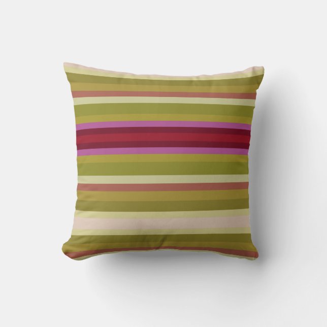 Burgundy And Olive Green Stripe Throw Pillow (Front)