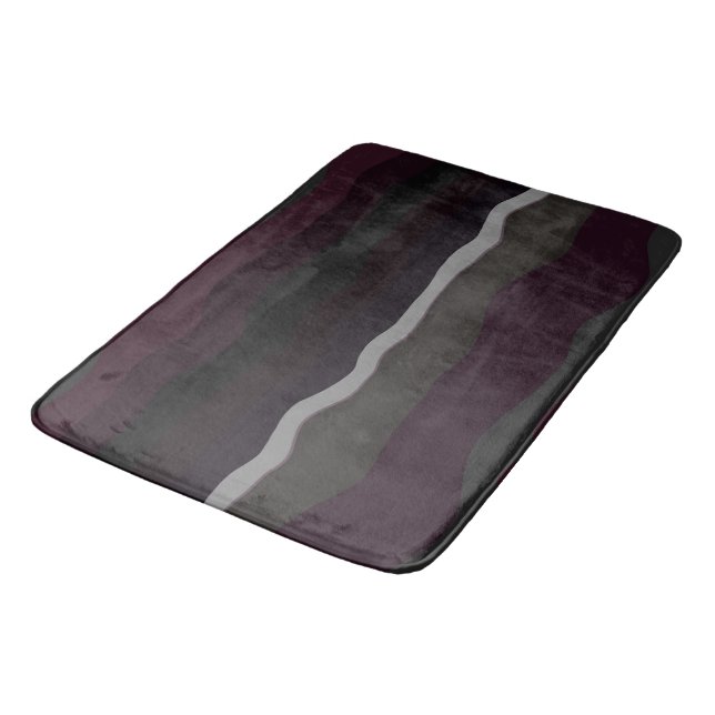 Burgundy and Olive Wavey Stripes Bath Mat (Angled)
