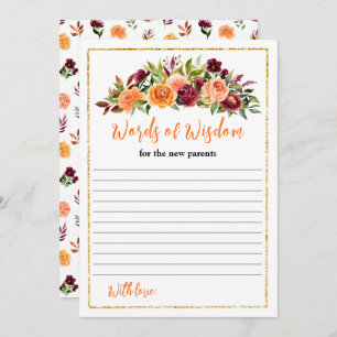 Burgundy and Orange Baby Shower Words Of Wisdom Invitation