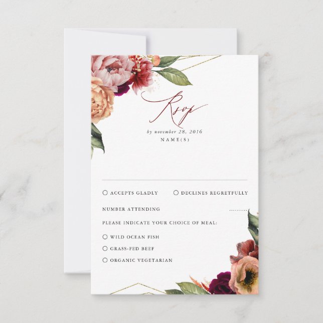 Burgundy and Orange Floral Fall Wedding RSVP (Front)