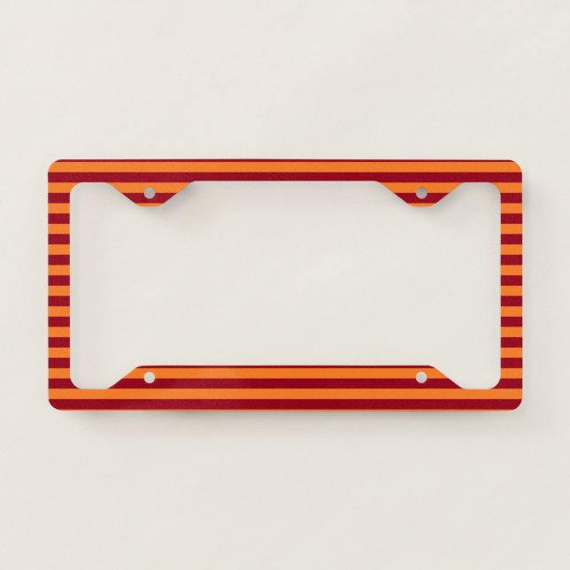Burgundy and Orange Stripes License Plate Frame (Front)