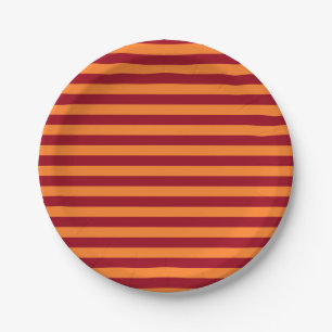 Burgundy and Orange Stripes Paper Plates