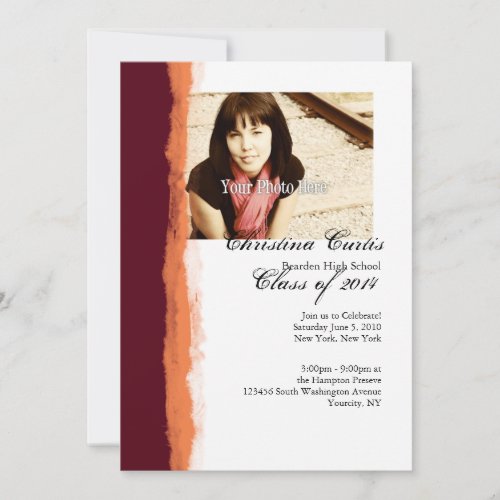 Burgundy and Orange Torn Paper Graduation Personalized Announcements