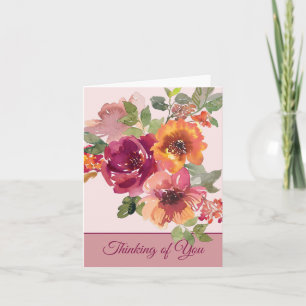 Burgundy and orange watercolor floral customizable note card