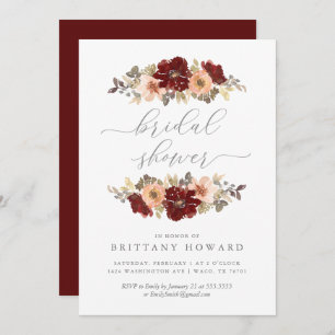 Burgundy and Peach Floral Bridal Shower Invitation
