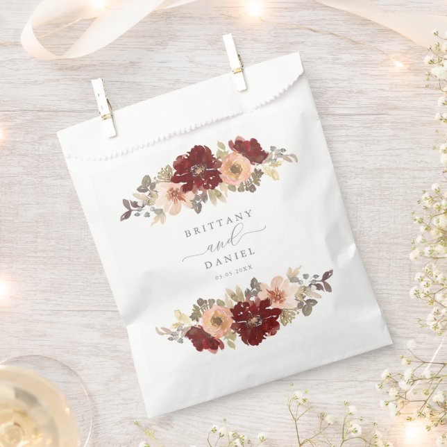 Burgundy and Peach Floral Wedding Favor Bag (Clipped)