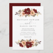 Burgundy and Peach Floral Wedding Invitation
