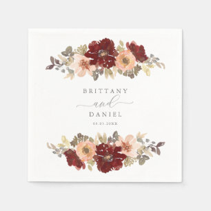 Burgundy and Peach Floral Wedding Napkins