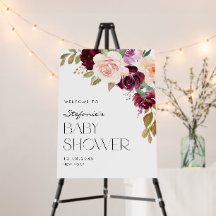 Burgundy and Peach Flowers Baby Shower Welcome Foam Board