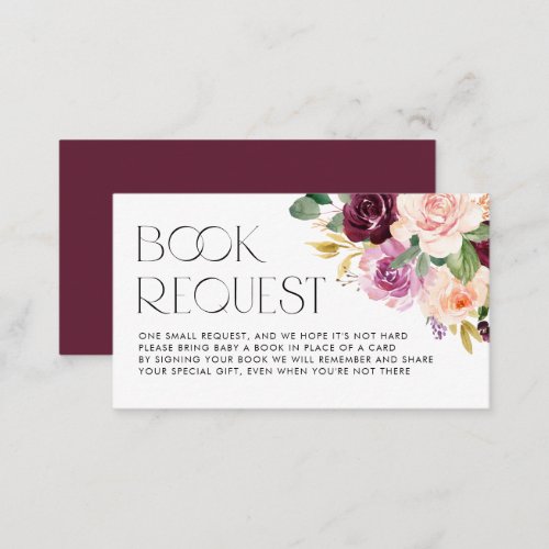 Burgundy and Peach Flowers Fall Books Request Enclosure Card