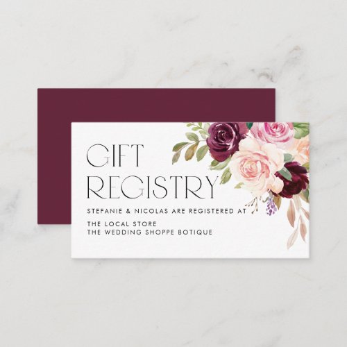 Burgundy and Peach Flowers Wedding Gift Registry Enclosure Card