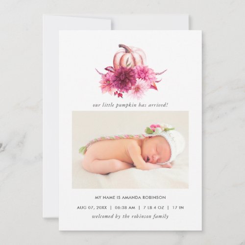 Burgundy and Pink Autumn Fall Birth Announcement