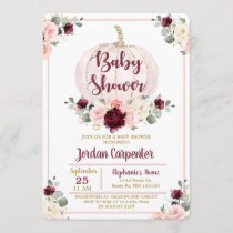 Burgundy and Pink Baby Girl Shower Invitation